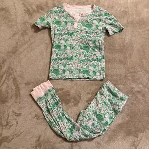 The Beaufort Bonnet Company Kids Pima Cotton Pajamas Green Pink Garden Print 7